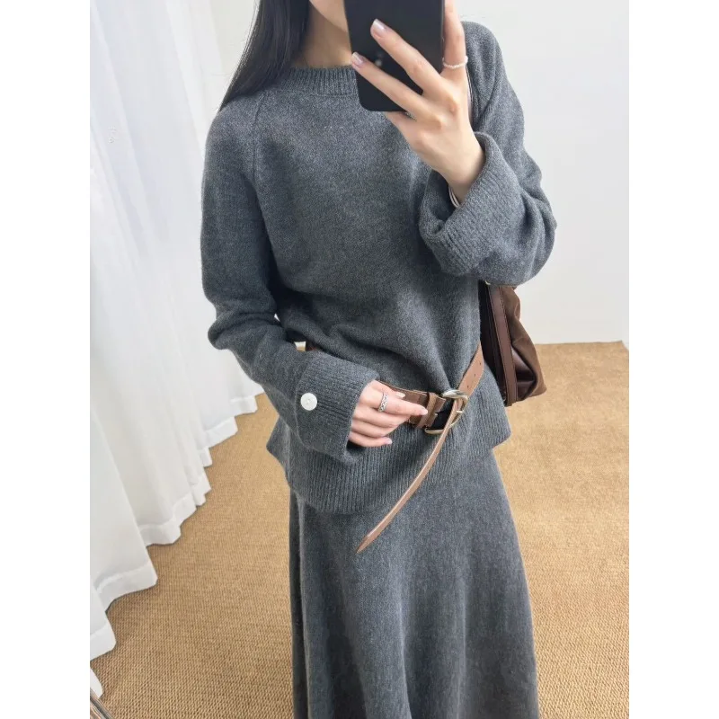 

Autumn Winter Lazy Style Knitted Skirts Suit Women's 2025 New Korean Fashion Elegant Crewneck Sweater Skirt Women Two-piece Sets