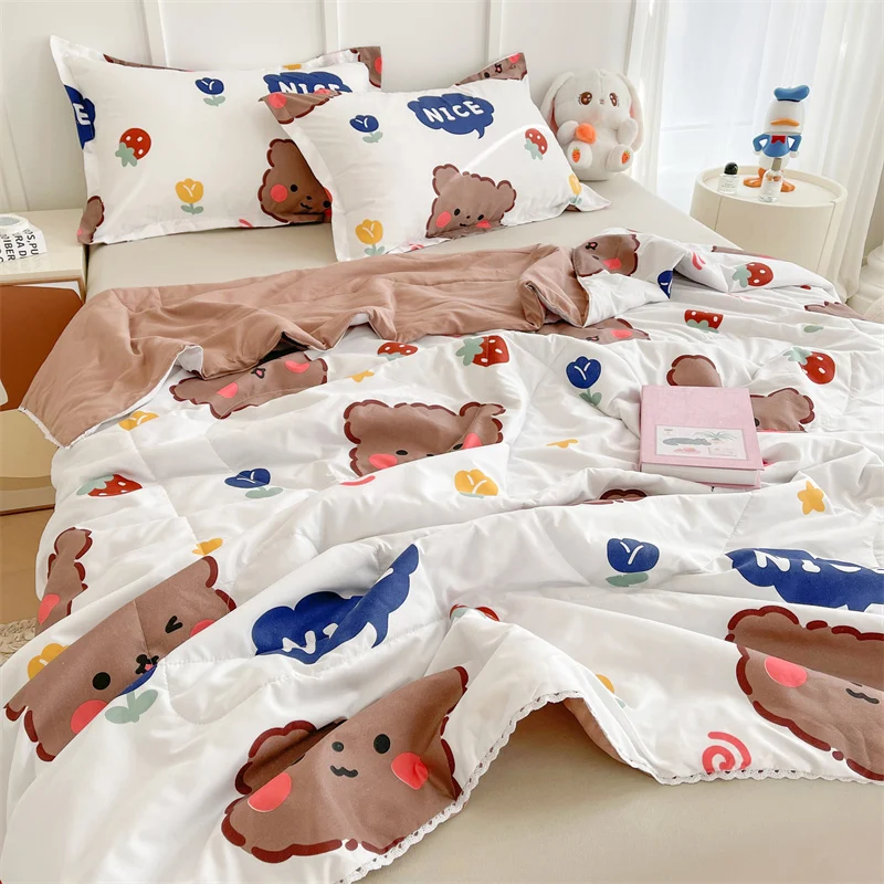 New Washed Cotton Printed Summer Quilt Printed Cartoon Single Air Conditioner Is 150x200 180x200 200x230 Student Pass Single