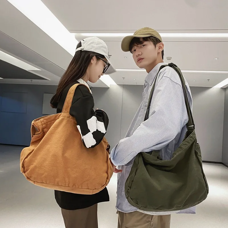 

Washable Canvas Bag Women's Leisure Large Capacity Tote Bag Men's Lazy Style One Shoulder Handbag Crossbody Bag