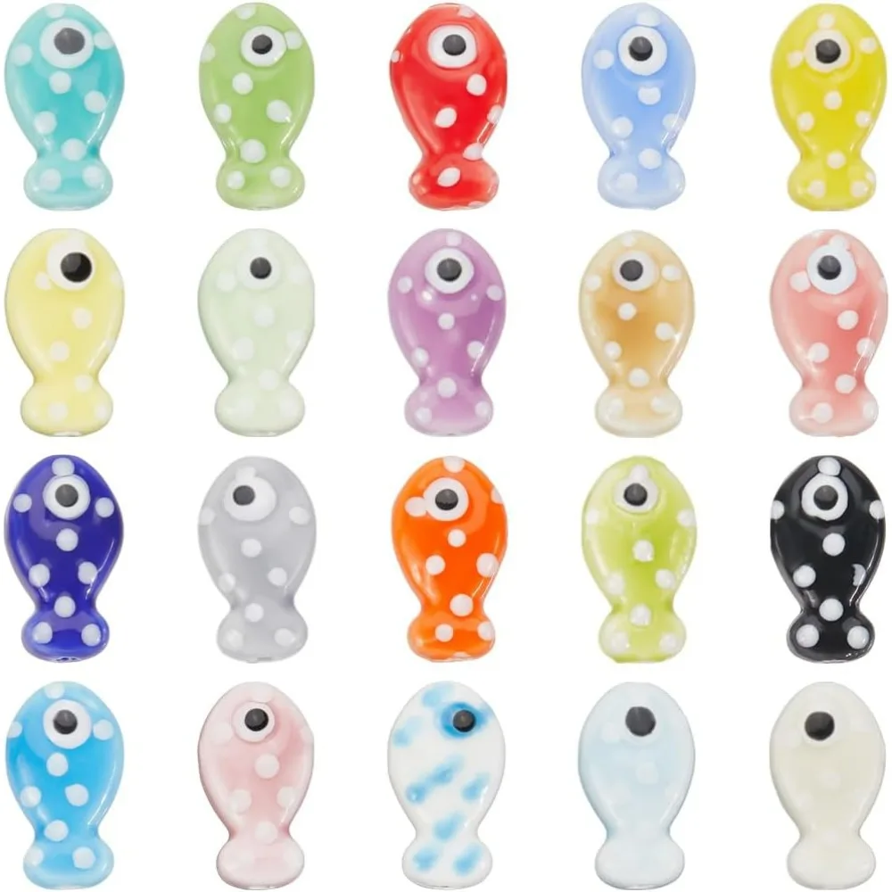 

1 Box 40Pcs 20 Colors Ceramic Fish Bead Bulk Porcelain Beads Colorful Ocean Sea Animal Fishes Shaped Loose Spacer Handmade Beads