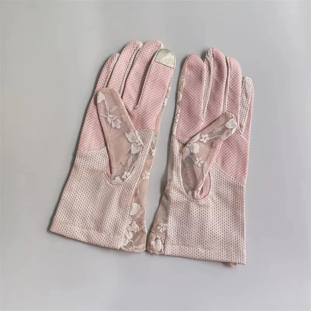 

Women Hollow Touch Screen Gloves Lace Mesh Breathable Sunscreen Gloves Anti-skid Short Thin Gloves Driving UV Gloves