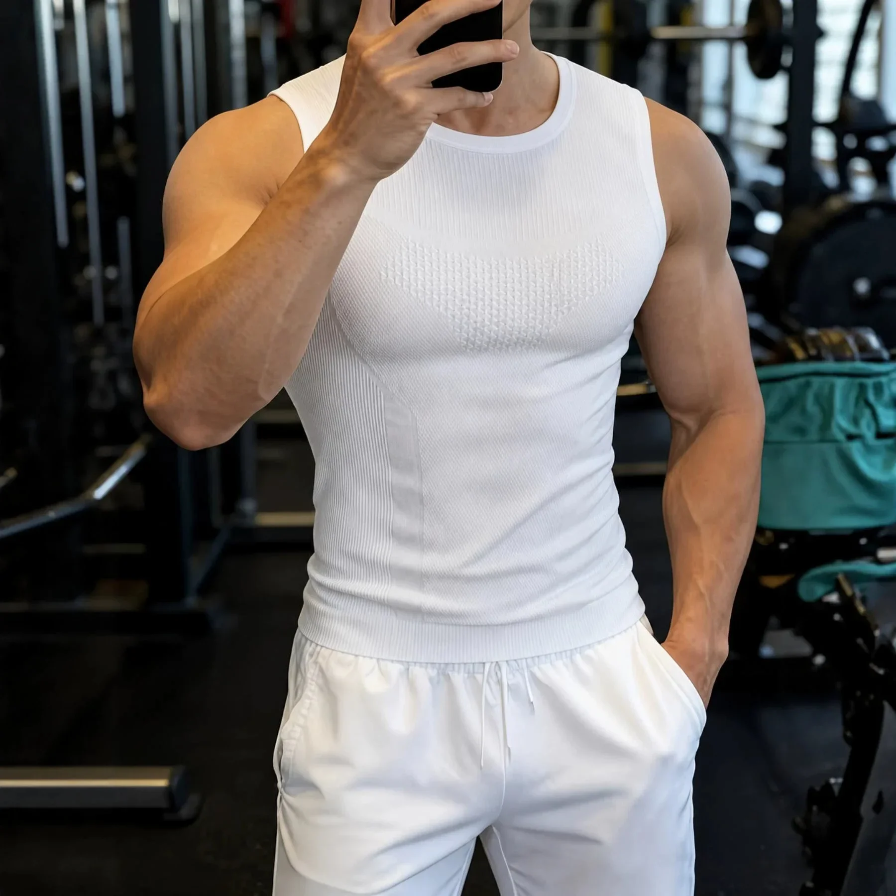 Workout Muscle Top Fitness Bodybuilding Seamless Sports Vest Running Training Man Sleeveless Shirt Compression Tank Top Men