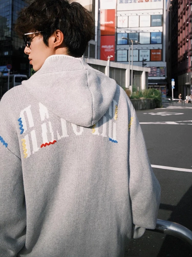 American Retro Hoodie Men's Autumn Casual Loose Comfortable Knitted Sweater Lazy Sle Outerwear Button Closure Long Sve