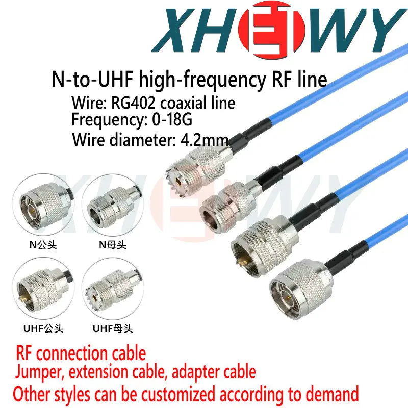 

N-head RF UHF to N-head male and female extension connection jumper RG402 semi flexible low attenuation silver plated wire