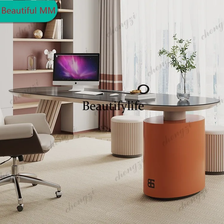 P182 P182 Simple Modern Office Desk Small-sized Minimalist Writing with Drawers Office Desk Light Luxury Rock Plate Furniture Bu