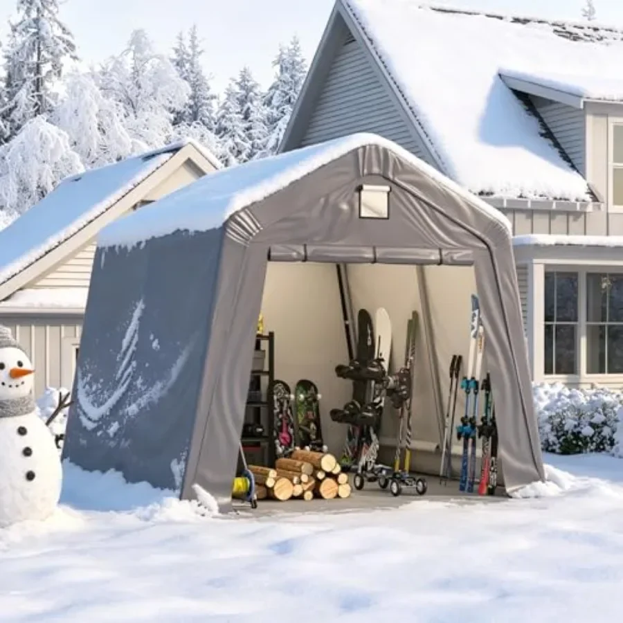 Outdoor Portable Storage Shelter Shed for Backyard Use, Durable Polyethylene Material, Grey Color, Waterproof and UV-resistant