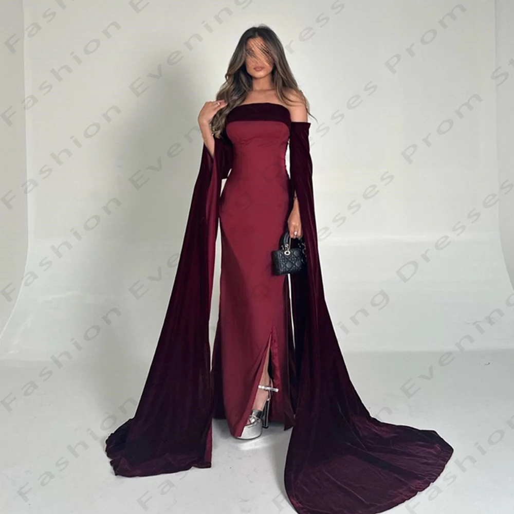 

Sexy Gorgeous Satin Evening Dresses For Women Exquisite Elegant Beautiful Off Shoulder High Slit Slim Simple Mopping Prom Gowns