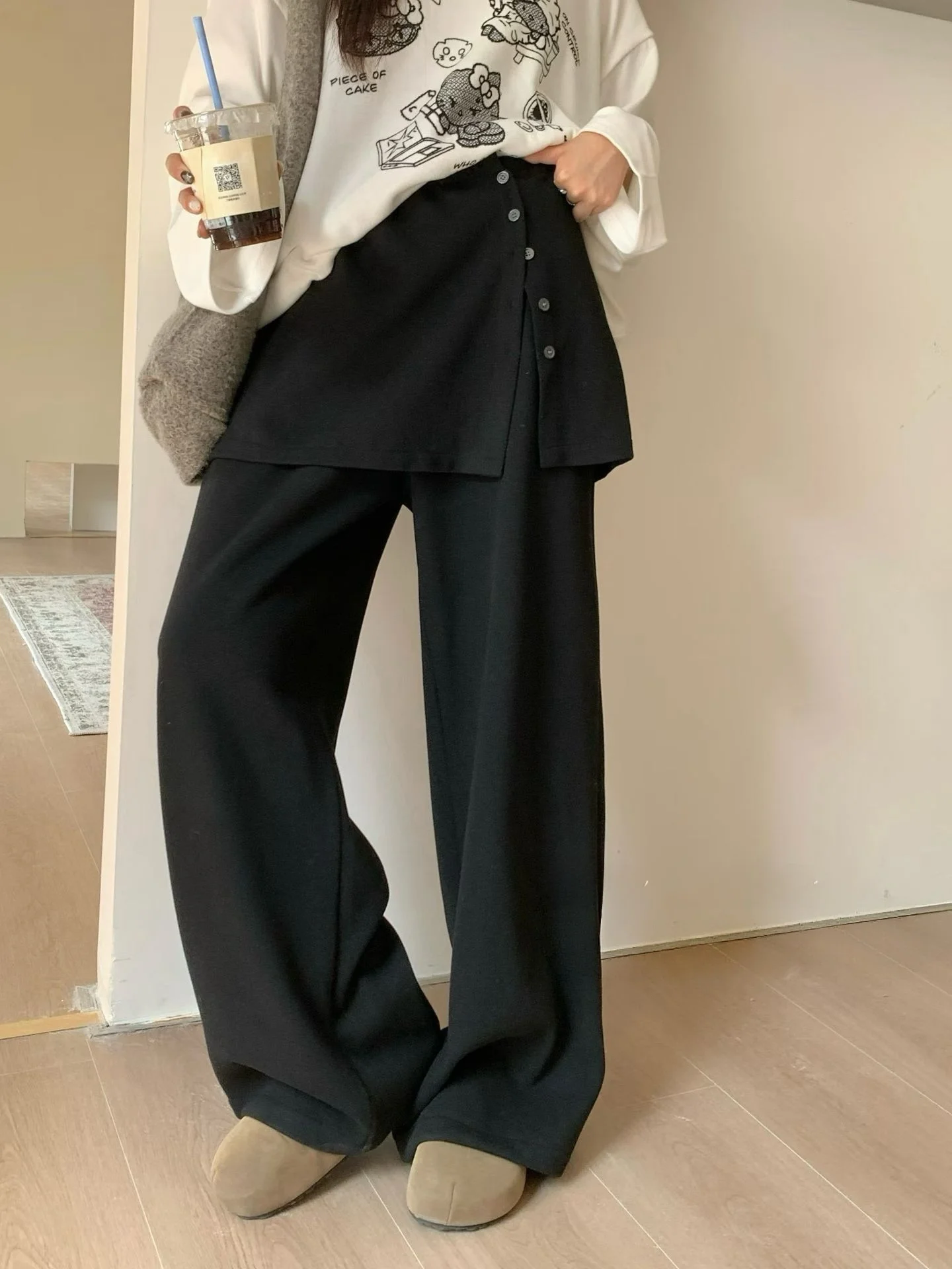 

plus Size Fce Lined Trousers Casual Wide Leg Pants Thiened Autumn Winter Slimming Long Pants for plus Size Women