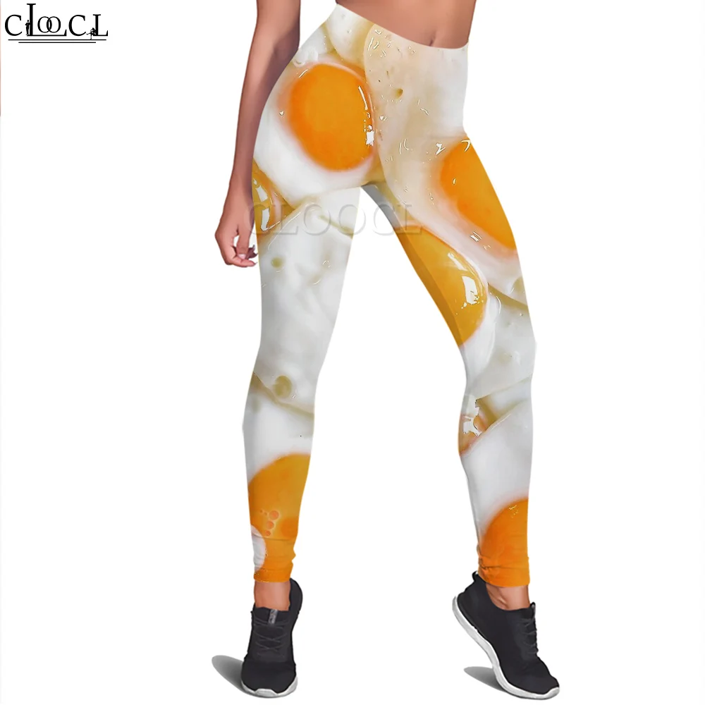 CLOOCL Women Leggings Fried Eggs Graphic Print Leggings Workout Fitness Pants Slim Pants Trendy High Waist Tights Trousers