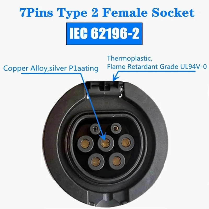 1 PCS Outlet Type 2 Socket Connector 4 Point Fixed European Standard IEC 62196-2 32A 3 Phase AC