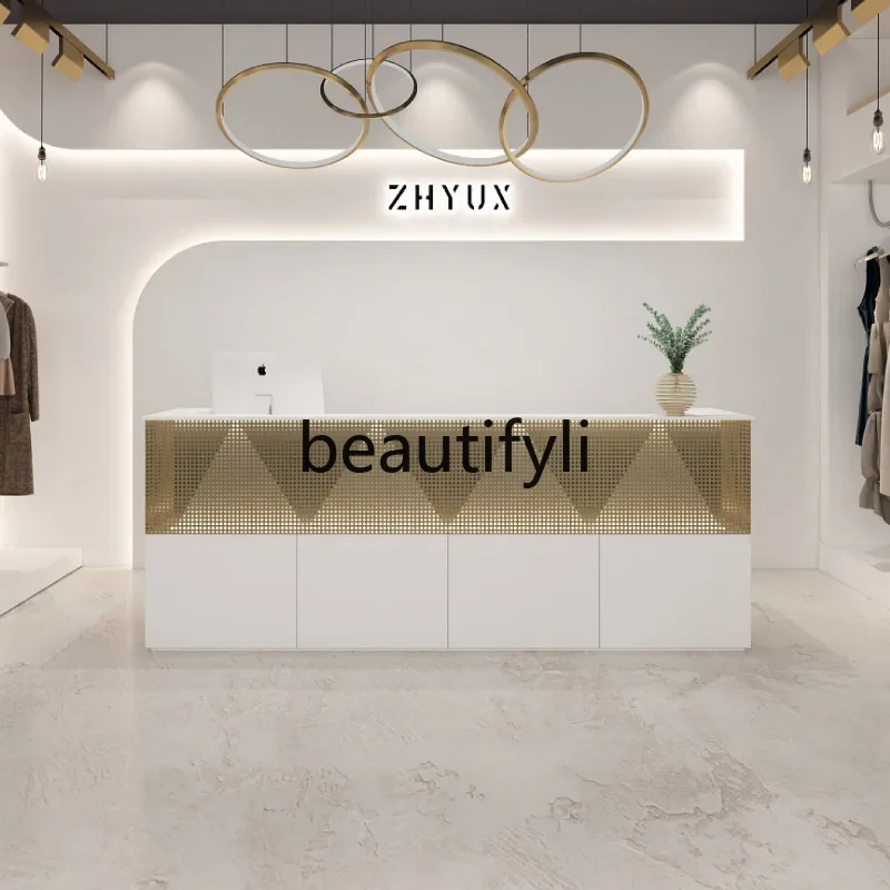 

Clothing store checkout page Creative hair salon, simple and modern beauty salon, reception desk Light luxury counter