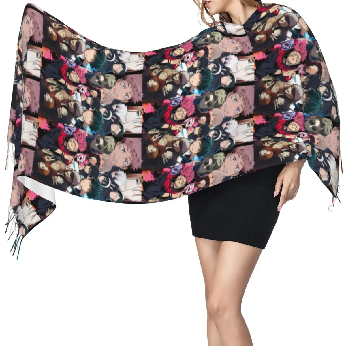 

Megumi Besto Friendo Jujutsu Kaisen Sukuna Аниме Шарф Шарфы с кисточками Женские мягкие теплые шали и накидки Длинная зимняя шаль