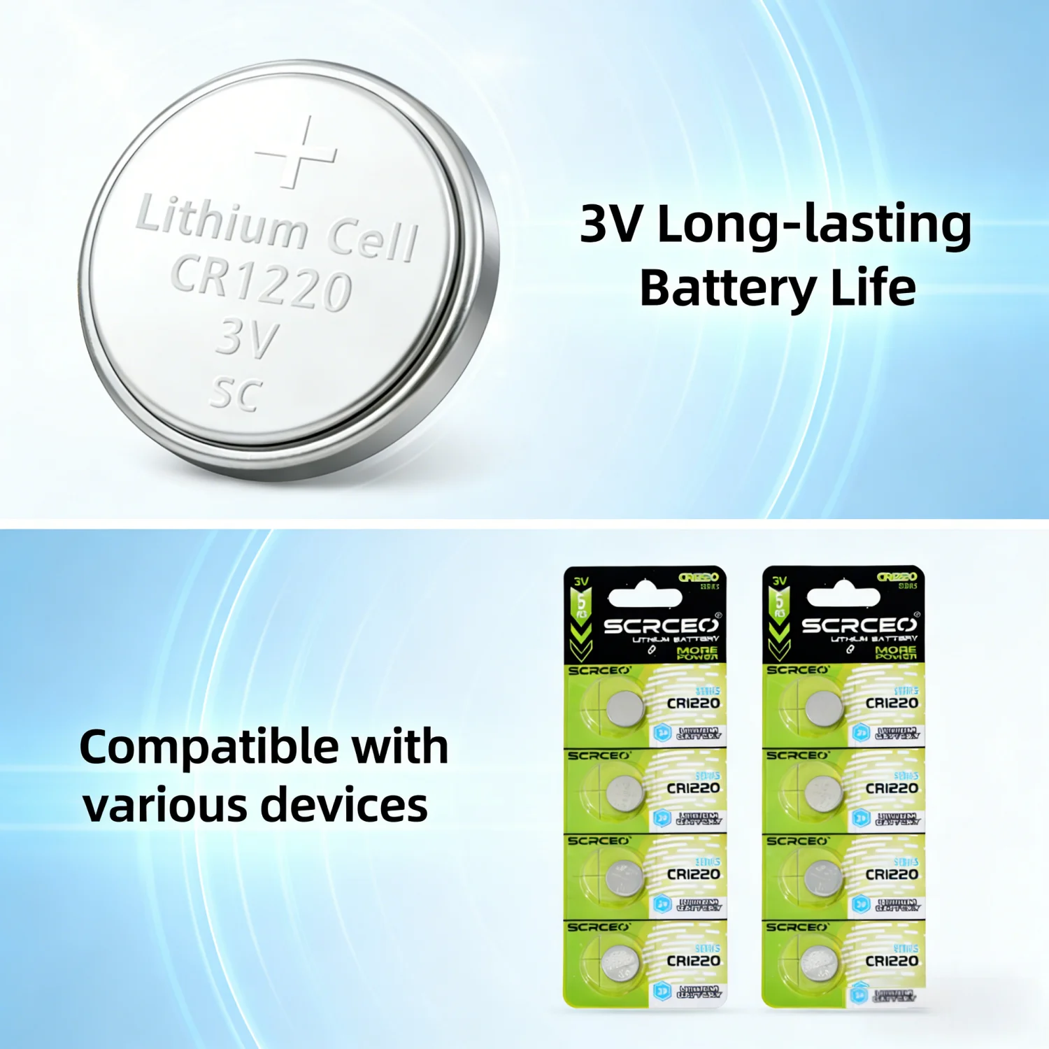 3V CR1220 Lithium Button Battery, 2-100PCS, Replacement For BR1220/LM1220,  Watch, Toys, Remote Control