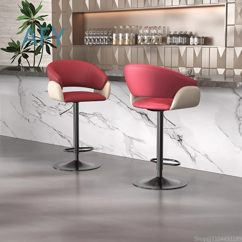 Luxury Italian Bar Stool for 360° Swivel Height Adjustable Microfiber Leather Back Counter Chair for Home High Kitchen Stools