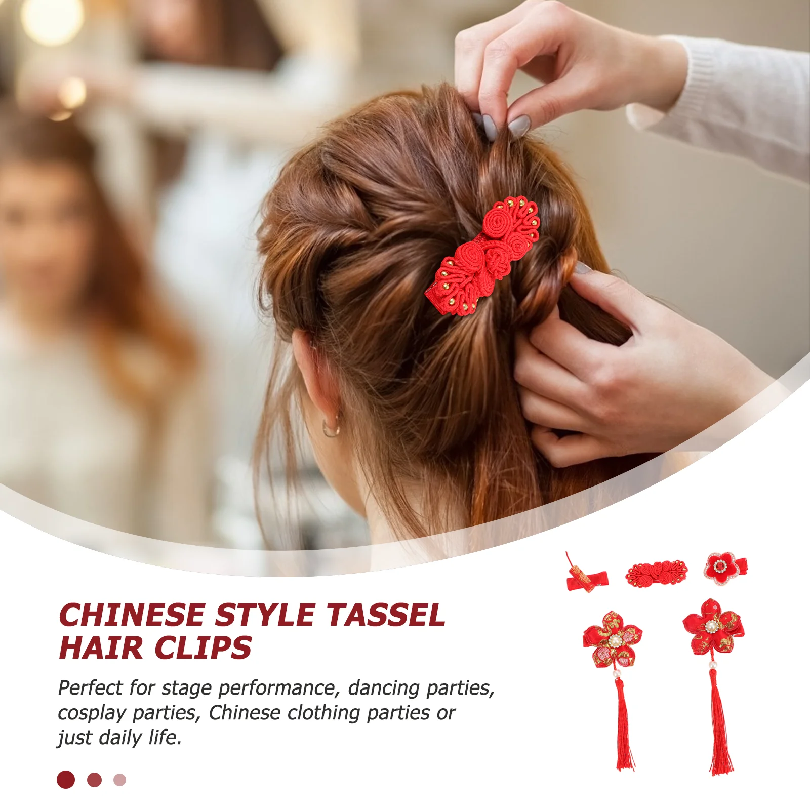 

5pcs Chinese New Year Tassels Barrettes Spring Festival Pin Costume Party Accessories Tassel Hair Clips Hanfu Hairpin