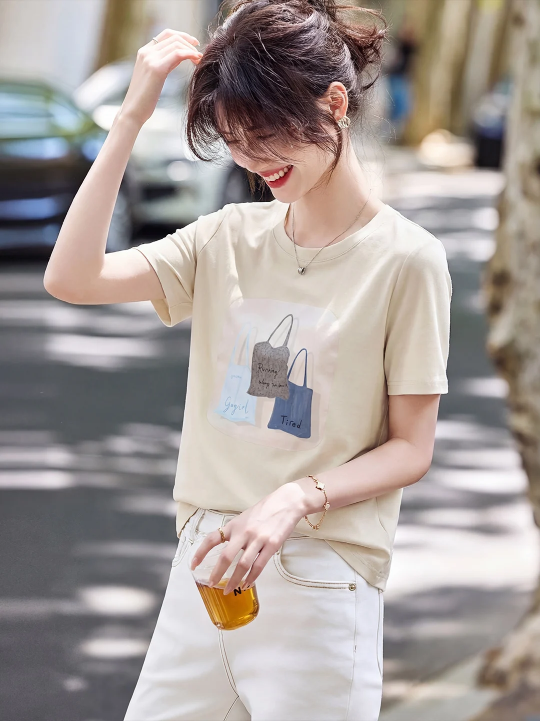 

Xin Fei Yu Women's Short Sleeve T-Shirt Combed Cotton Printed round Neck Summer New Style Comfortable Soft Casual Top