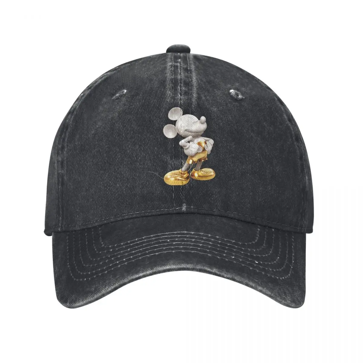 Vintage Gold Mickey Mouse Pose Baseball Cap Unisex Style Distressed Denim Washed Headwear Cartoon Outdoor Summer Caps Hat