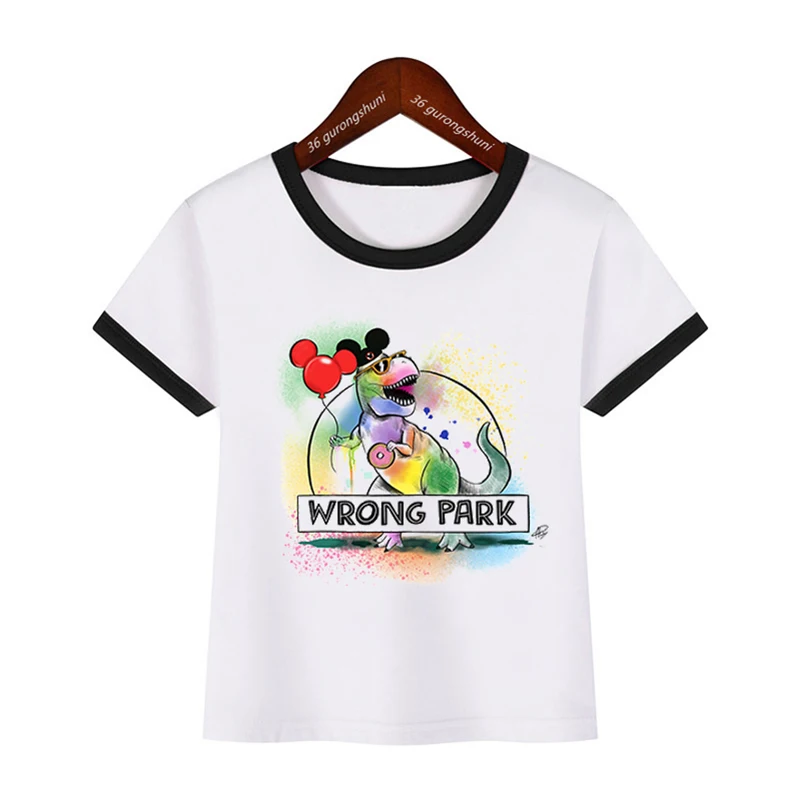 Wrong Park Graphic Print Tshirt For Girls/Boys Jurassic Dinosaur T Shirt Kawaii Kids Clothes Summer Tops Short Sleeve T-Shirt