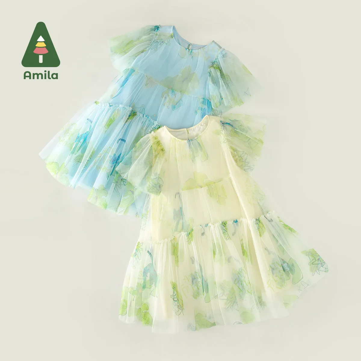 Amila2024 Summer New Girls\' Gauze Dress Romantic Literary Wind Fairy Elegant Elegant Dress Children\'s Clothing