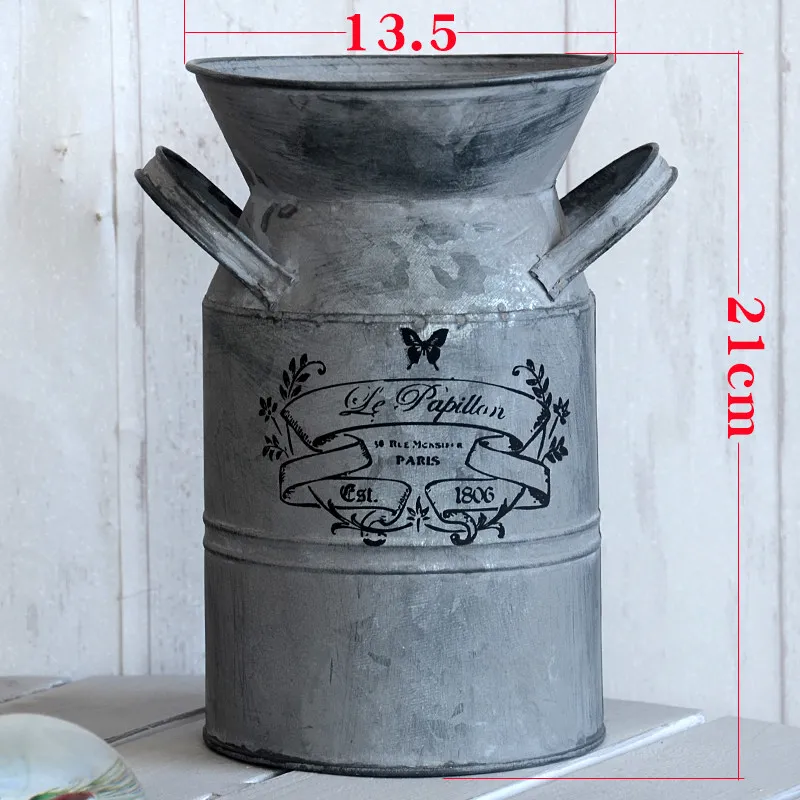 Retro tin bucket wrought iron flower bucket dried vase iron bucket decorative pot flower pot flower  device