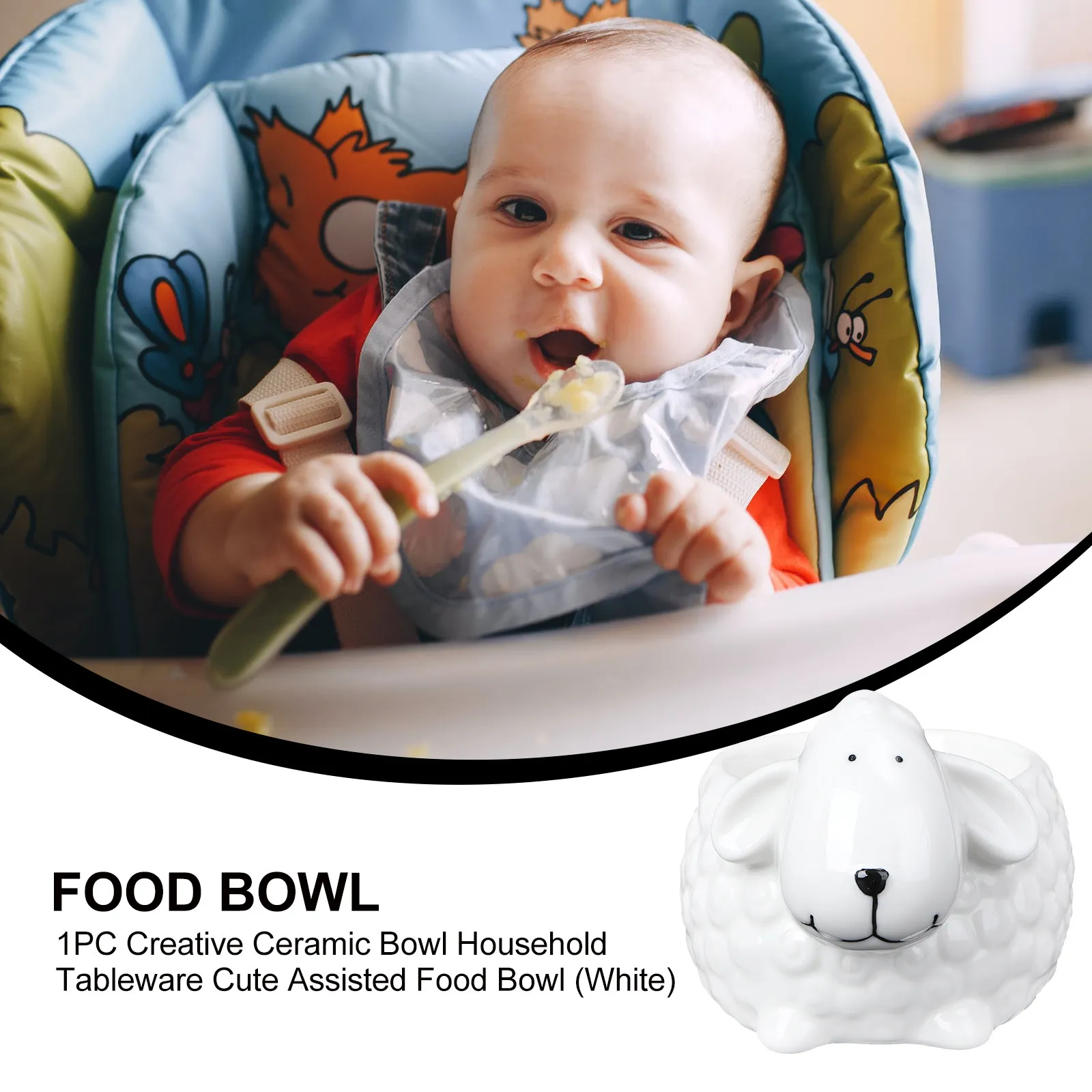 1Pcs Assisted Food Bowl Ceramic Sheep Shape White Creative Household Tableware Cartoon Decorative Children Food Container