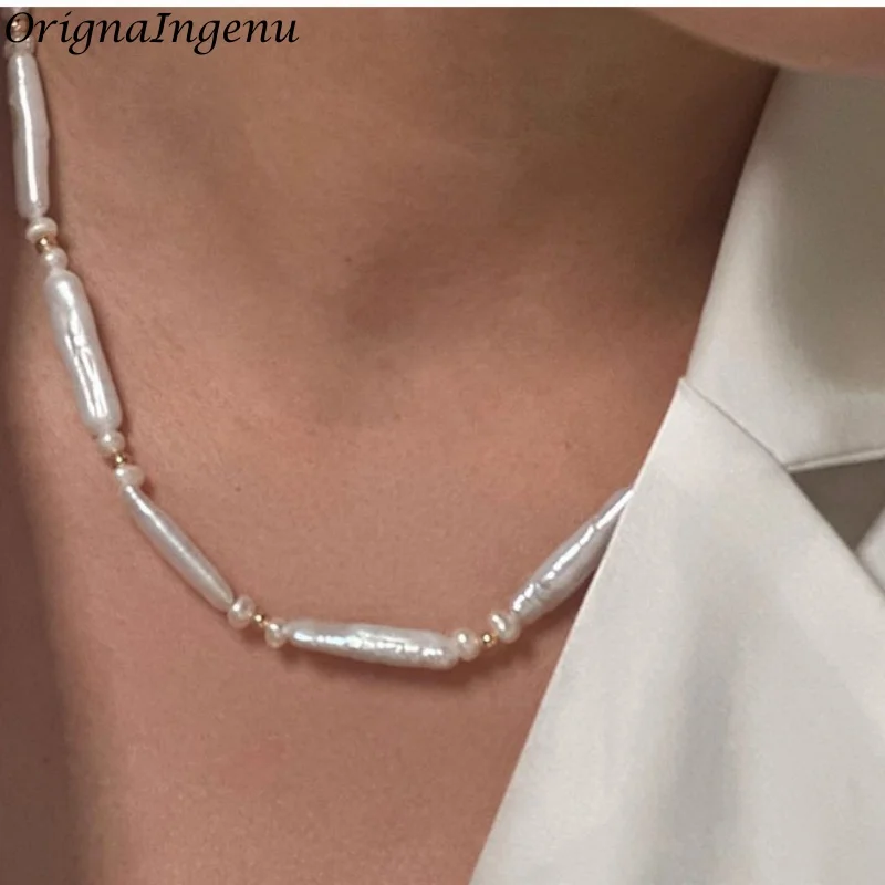 

14K Gold Filled Natural Baroque Pearls Necklace Handmade Dainty Choker Tarnish Resistant Hypoallergenic wedding Jewelry