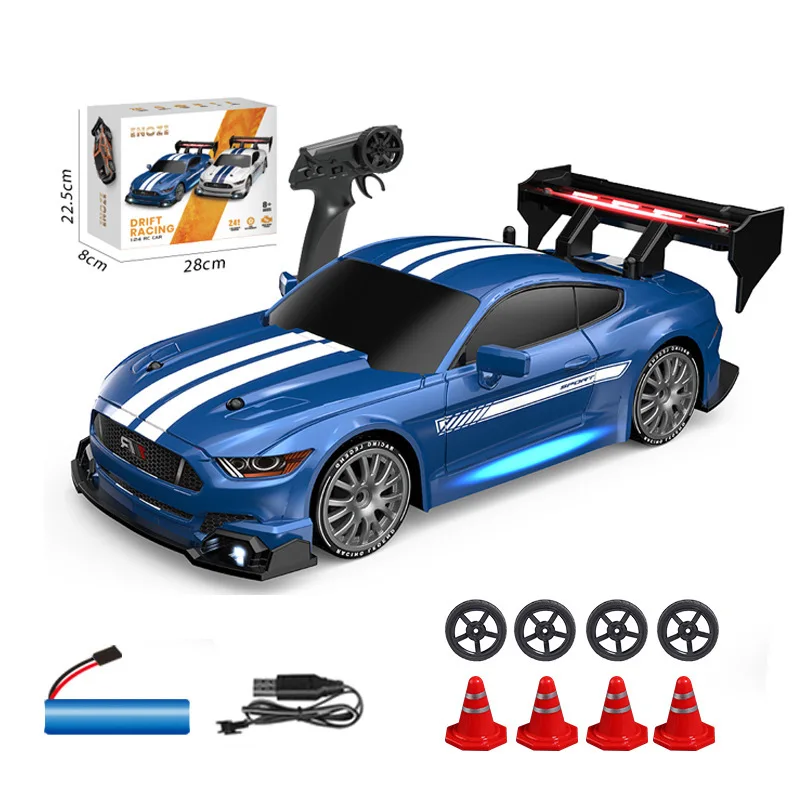 1:24 2.4G High Speed RC Drift Vehicle Racing Cars 4WD Mustang Replaceable Tire Remote Control Car Competition Race Car Boys Toy