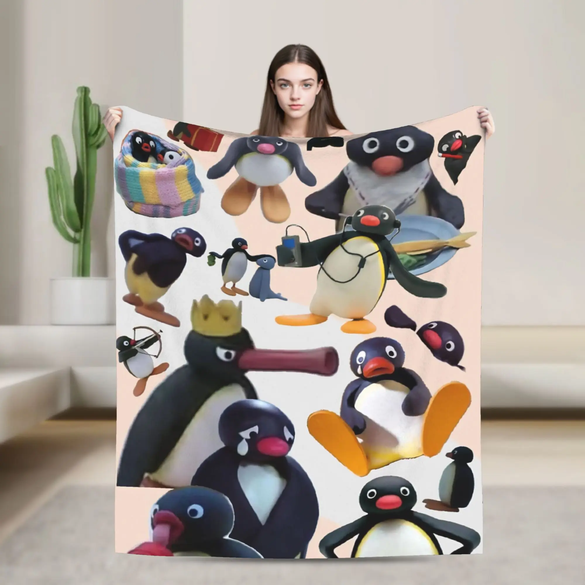 

Вязаное одеяло Noot Pingu, флисовое одеяло с изображением пингвина, украшение для кровати, дивана, мягкое теплое покрывало