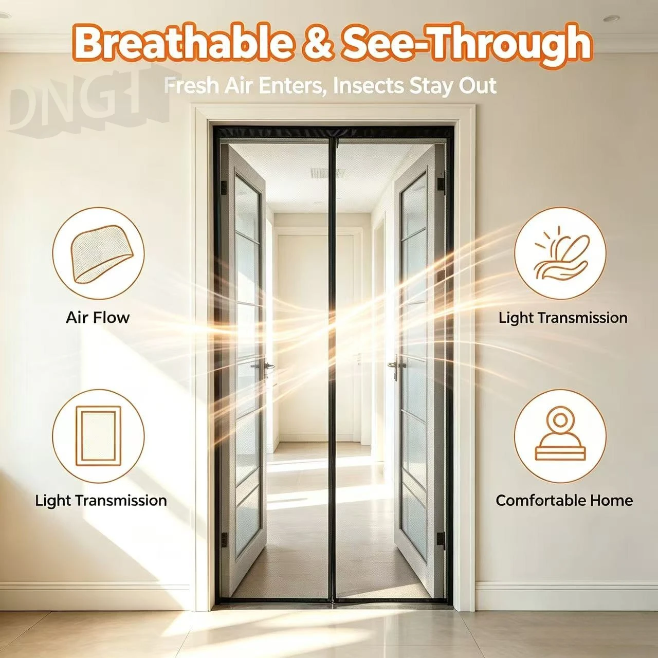 Gray Magnetic Mosquito Screen Door,Fiberglass Mesh Curtain,Auto Closing Insect-Proof,Hands-Free Net for Patio,Front French Doors