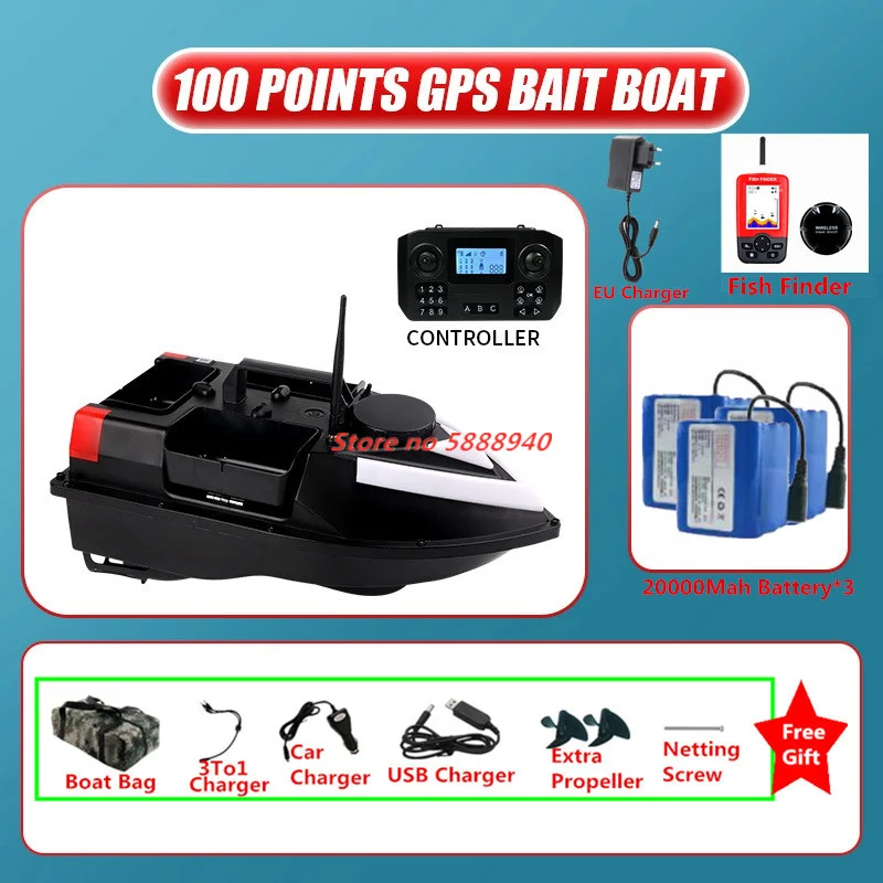 100 Position Point GPS Fishing Bait Boat GPS Beidou Dual Positioning 3 Hopper 500M 2KG 7-Color Remote Control Bait Boat Nest Boa