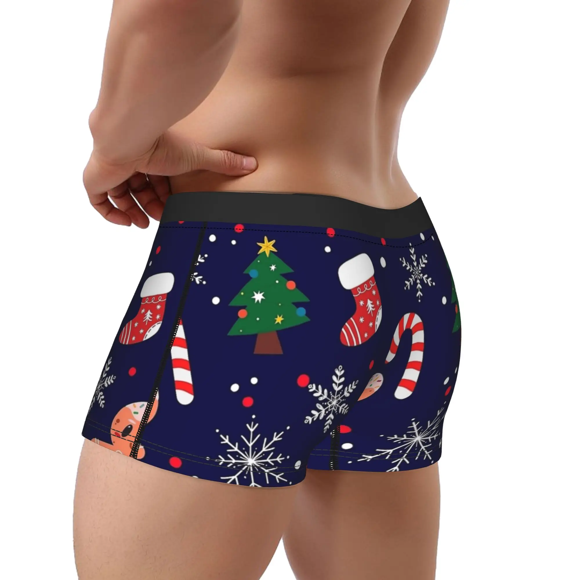 Gingerbread Candy Cane Christmas Pattern Underwear Males Panties Printing Breathable Boxer Shorts Hot Sale Boxer Brief Plus Size