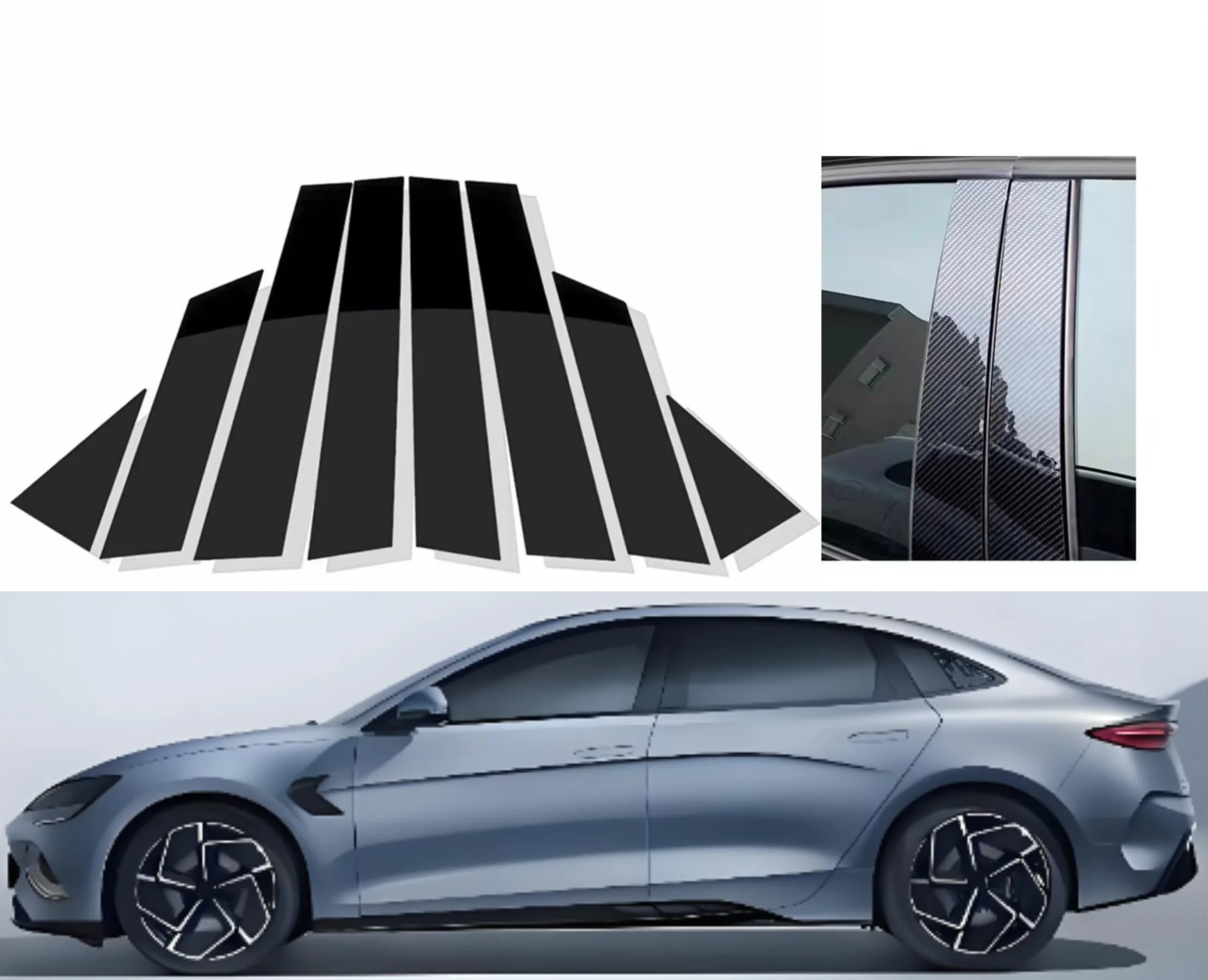 

8pcs Silver Carbon Gloss Black Pillar Posts Fit For BYD Seal EV 2022 2023 2024 2025 Window Trim Cover BC Column Sticker