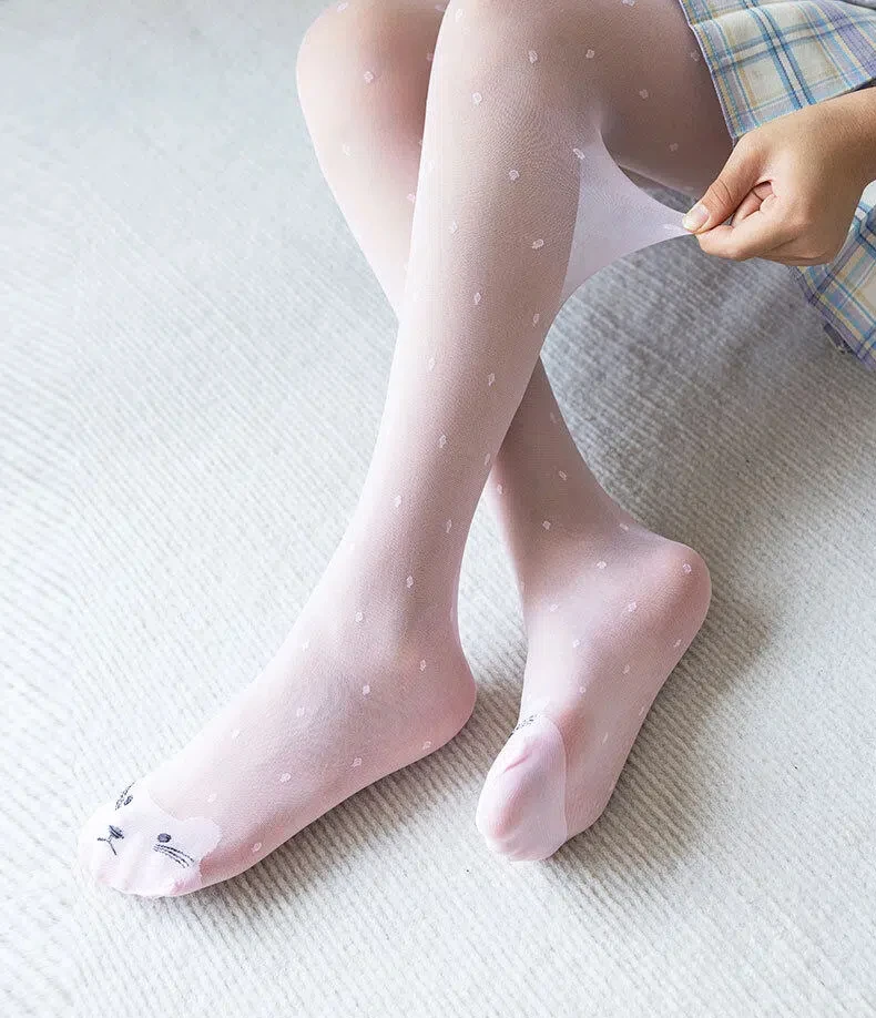Lovely Candy Color Fingertip Cat Pattern Girls Tights Soft Elastic Skin-Gentle Dance Pantyhose Leggings Breathable Cozy Hosiery