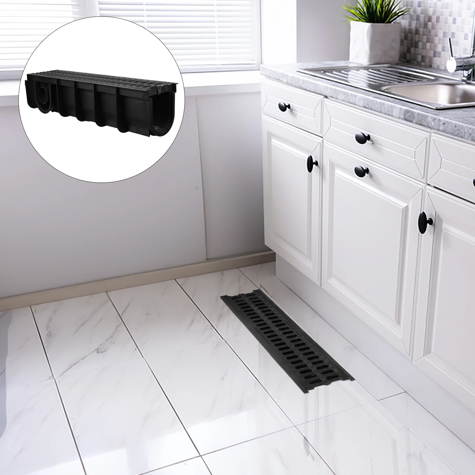

Drainage Trench Plastic Underground Pipe Rectangular Cover Rainwater Grate Sewer Channel HDPE Durable Ushaped Kitchen Bathroom
