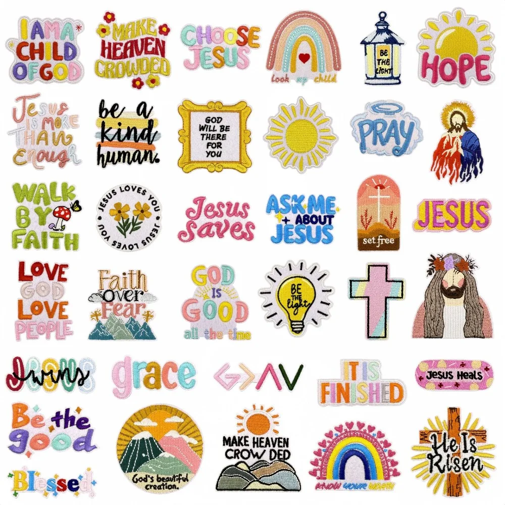 Иисус-вера-Бог-крест-надежда-термона-шить-вышивка-значок-патчи-diy-футболка-шляпа-рюкзак-одежда-аппликации-наклейка