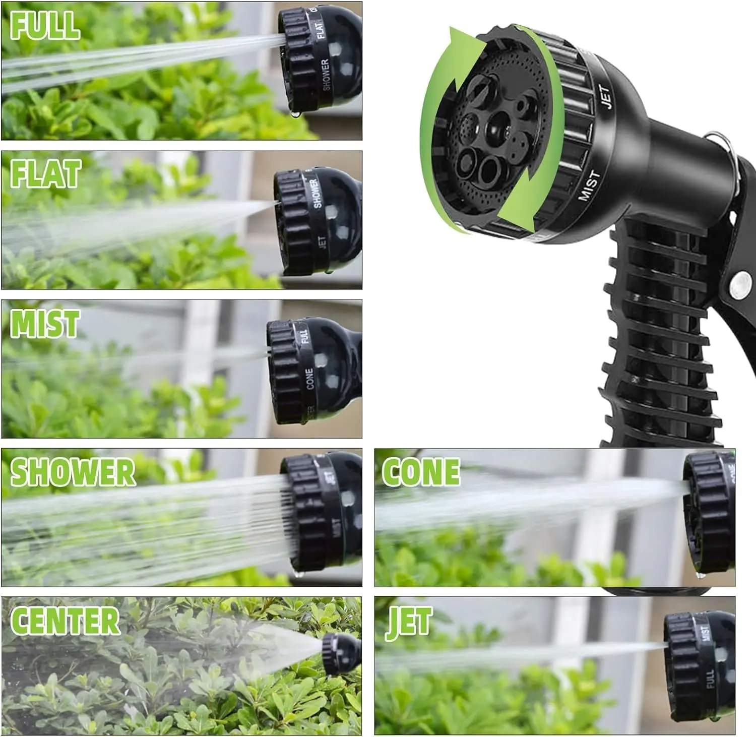 30 Meter langer Gartenschlauch, nicht ausziehbar, ausgestattet mit 7 verschiedenen Düsen, leicht, pannensicher, reißfest, langlebig und flexibel. Geeignet für die Rasenreinigung, die Reinigung von