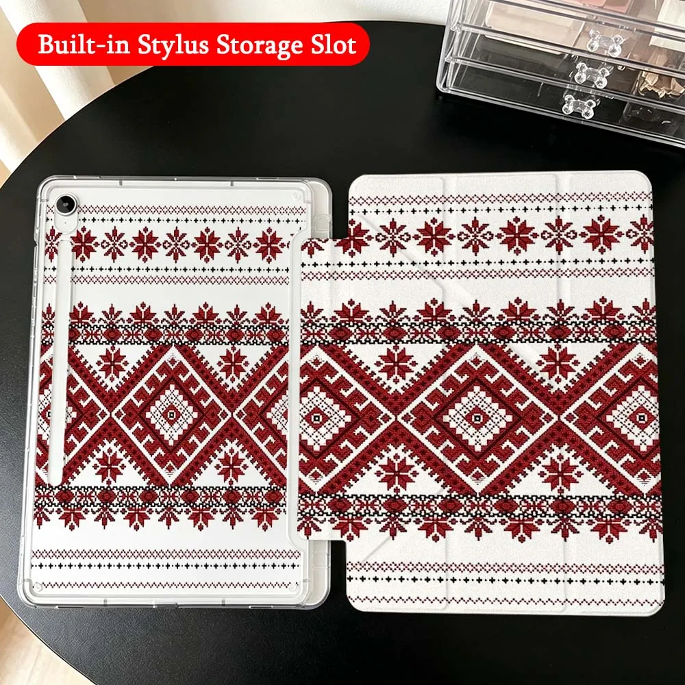 

Ethnic Geometric For Samsung Galaxy Tab A9 A8 A11 S6 S7 S8 S9 S10 FE Plus Lite Transparent Y-Shaped Folding Tablet Case