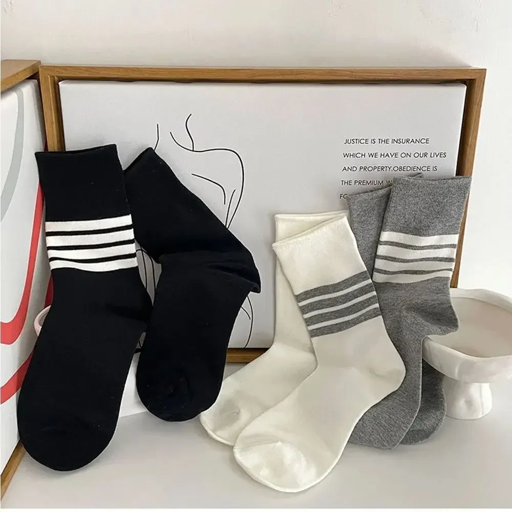 3 أزواج من الجوارب النسائية المخططة بألوان مختلطة، جوارب نسائية مريحة غير قابلة للانزلاق، جوارب كلاسيكية كاجوال للارتداء اليومي #5