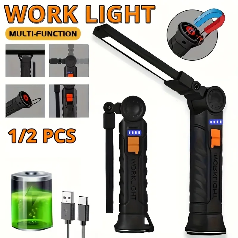 

Портативные светодиодные фонарики COB, перезаряжаемый через USB рабочий светильник, магнитный подвесной светильник Lanterna со встроенной батареей, фонарик для кемпинга