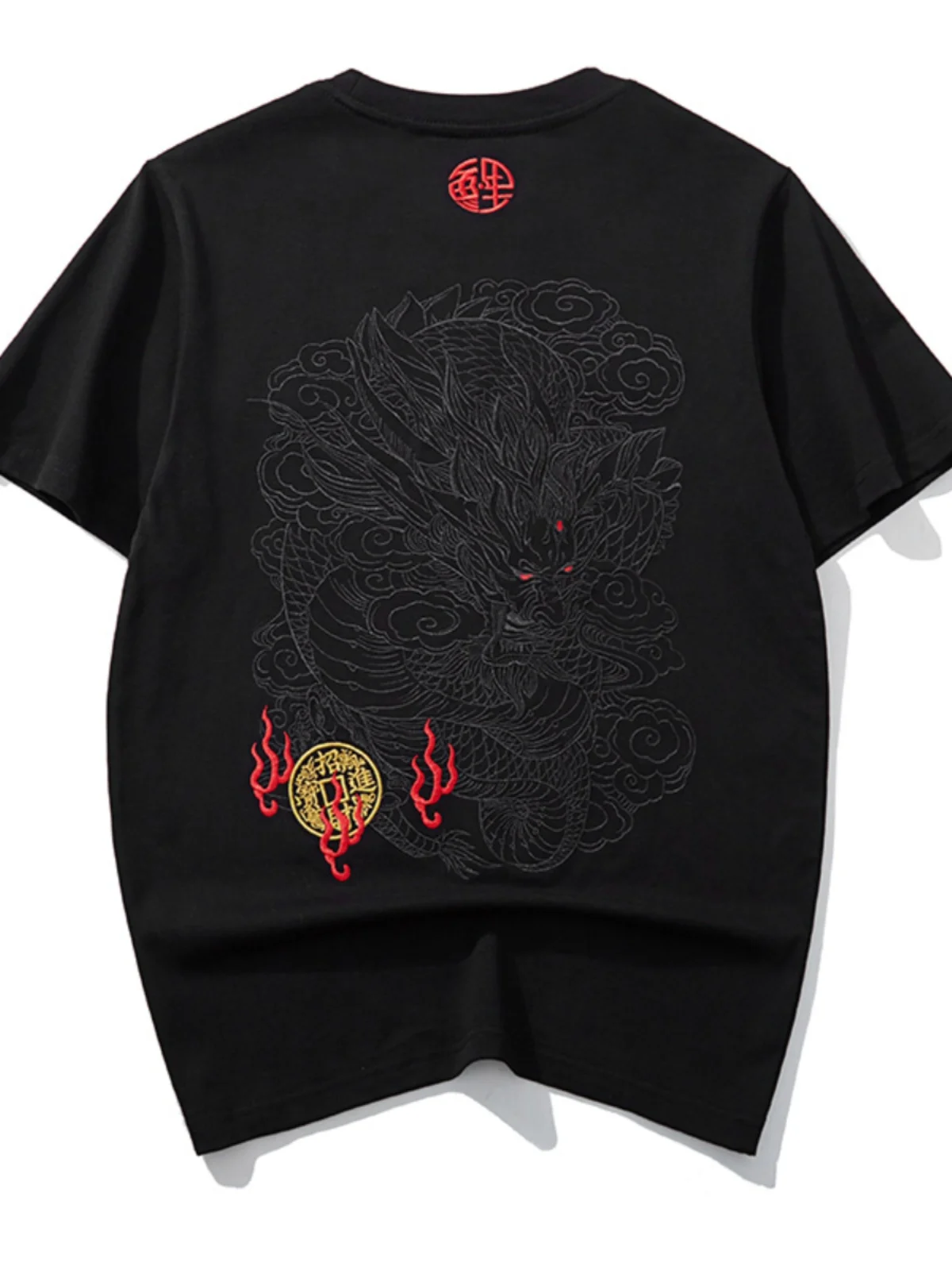 

Футболка мужская с вышивкой в стиле хип-хоп, винтажная тенниска с драконом, крутая уличная одежда, хлопковая Модная рубашка с короткими рукавами в китайском стиле