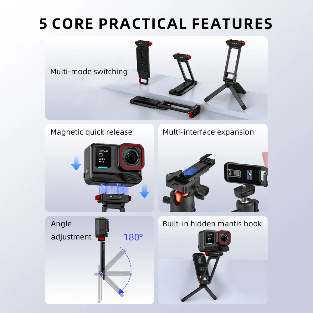 Flymile Magnetisches Metall-Stativ für Insta360 Ace Pro 2/X5 Faltbare Magnetische Halterung Fotografie-Griff für Video Vlgo – Detail 2