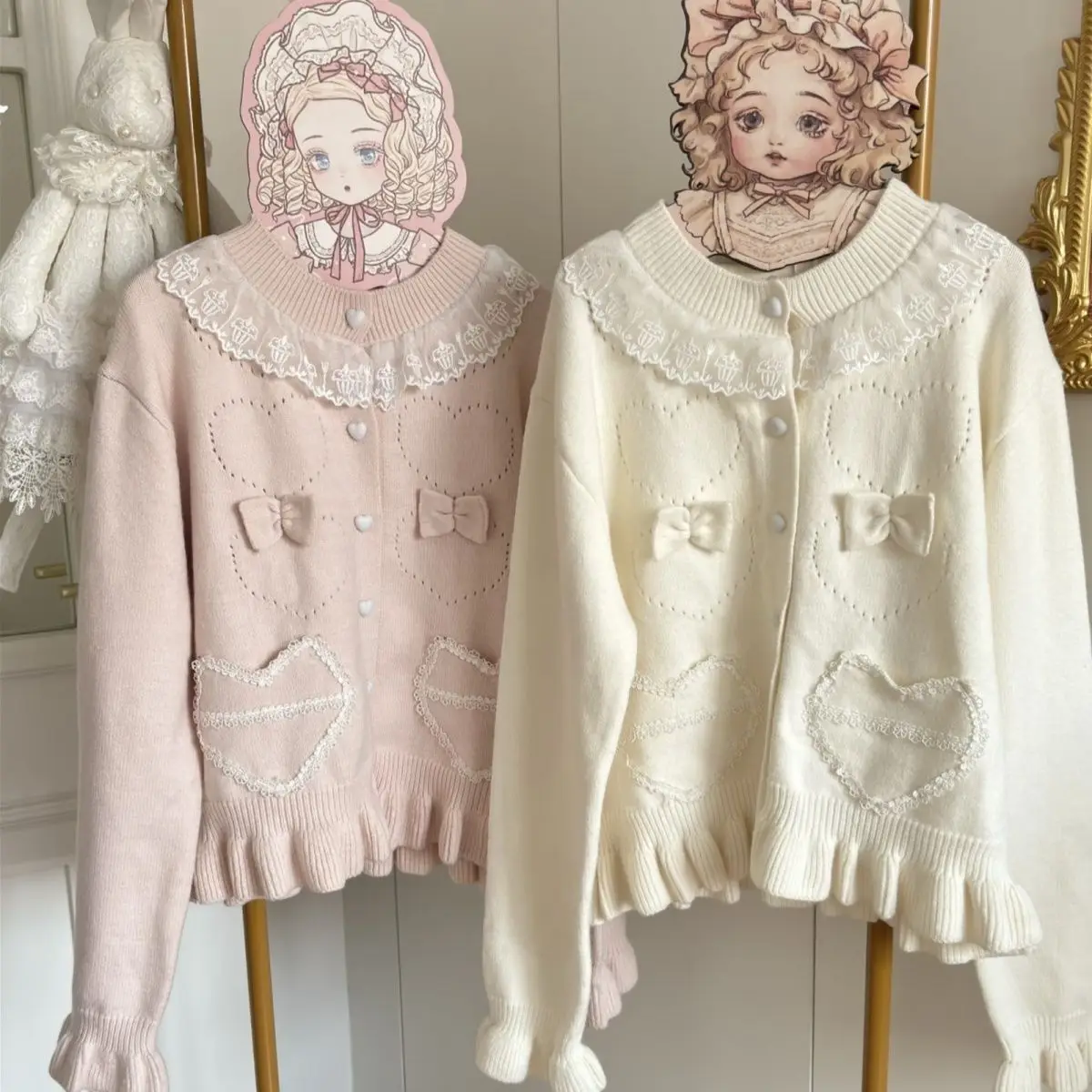 Lolita Stil Solide Strick Pullover Würzige Mädchen Kawaii Süße Y2k Strickjacke Japanische Casual Elegante Tops Frau Koreanische Mode