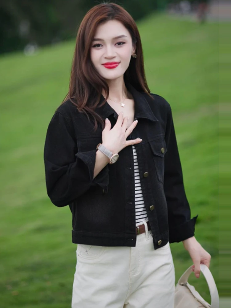 جاكيت جينز عصري بتصميم رجعي للنساء، متعدد الاستخدامات، مناسب للربيع والخريف، جديد، مقاس صغير، قميص نسائي مريح