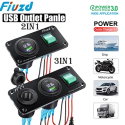 12V Cigarette Lighter Socket Panel 3 in 1 Car Dual QC3.0 USB Outlet Panel for RV Marine Boat Power Socket Charger Socket