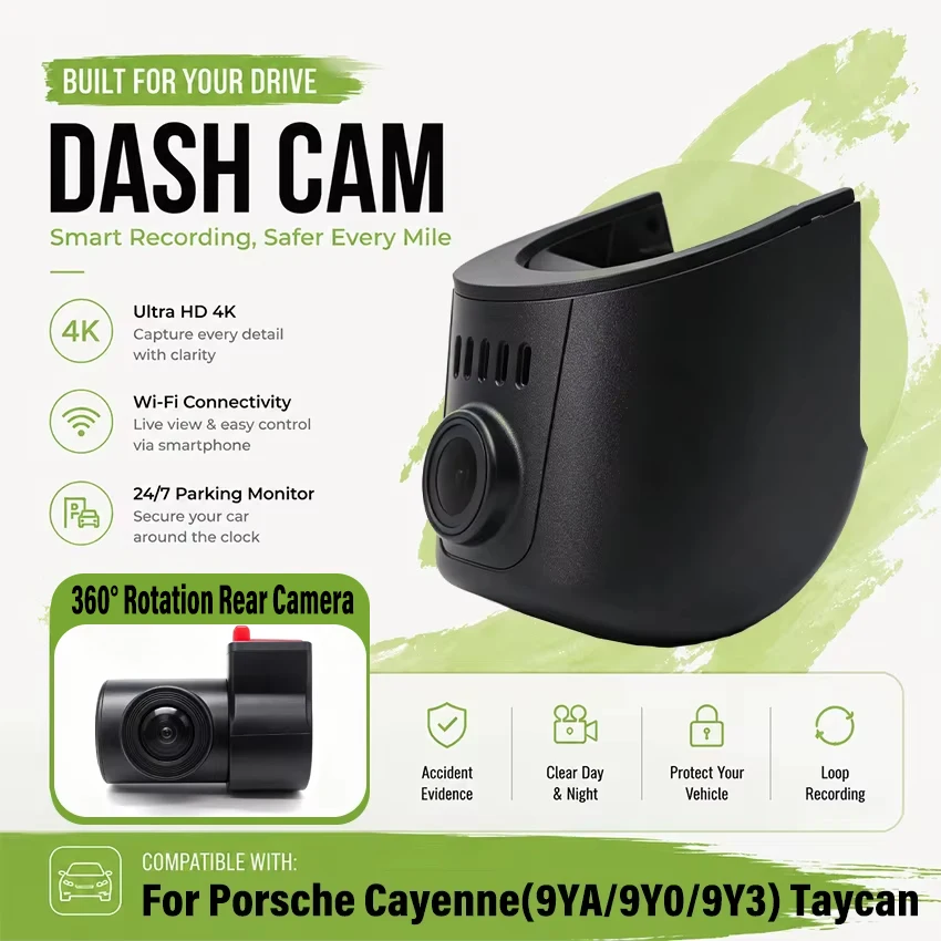 Dedicated DashCam for Porsche Cayenne(9YA/9Y0/9Y3) 2018-2026 Taycan 2020-2026 Car DVR Plug and play Dash Cam Wifi Camera Video