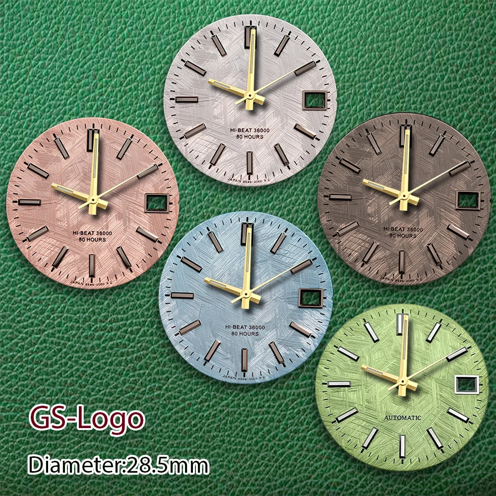 

28,5 мм S или GS логотип, белый метеоритный циферблат, без стрелок, без светящихся, подходит для NH35 NH36, аксессуары для модификации часов с механизмом