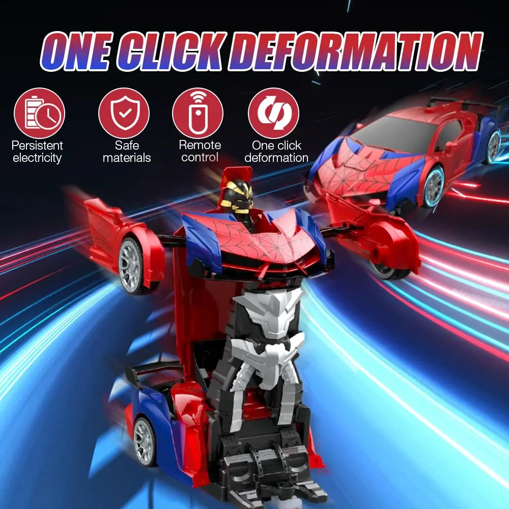 1:18 RC Transforming Car Robot Toy for Kids – 2.4GHz Remote Control Drift Racing Vehicle with LED Lights, Boys Rechargeable Gift