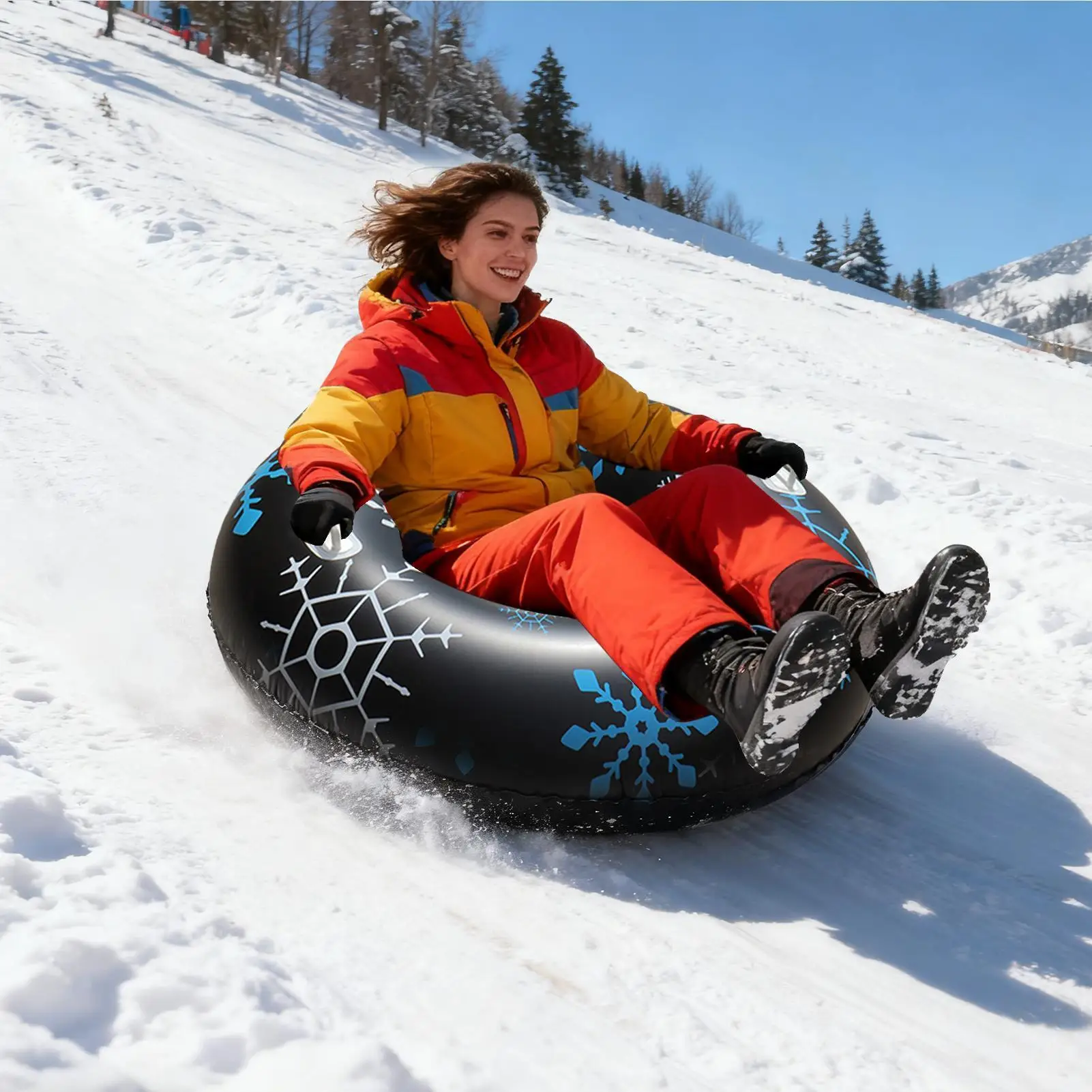 

Snow Tubes For Kids PVC Double Handle Sledding Tire 35.43in Thickened Winter Sleds For Christmas Iced River Lake Skiing Winter
