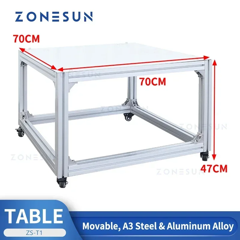 ZONESUN Movable Table for Tabletop Filling Labeling Machines Universal Wheel 70*70cm A3 Steel Aluminum Alloy ZS-T1