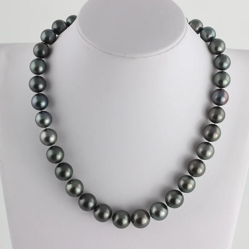 Elegant 18"10-11mm Natural Black Defect Genuine Round Pearl Necklace Women Jewelry